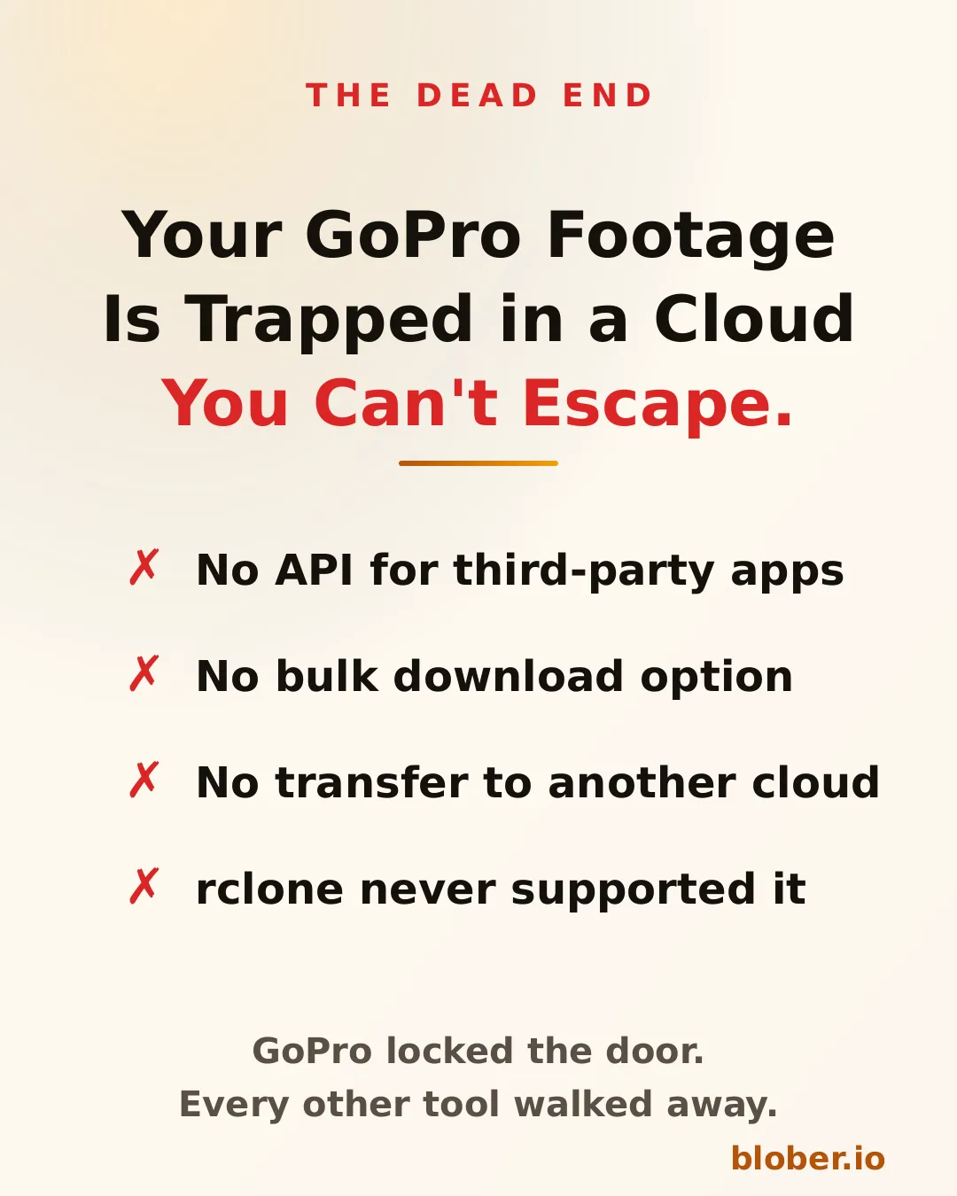 GoPro Cloud is a dead end with no API, no bulk download, and no third-party tool support