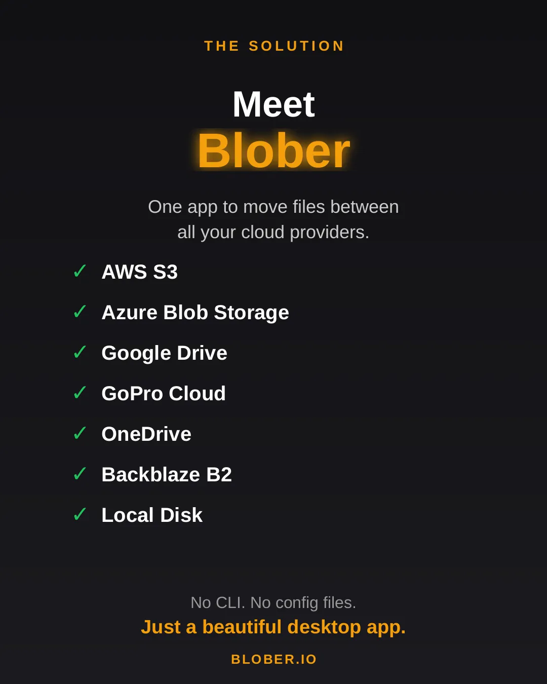 Meet Blober: one app to move files between AWS S3, Azure Blob, Google Drive, GoPro Cloud, OneDrive, Backblaze B2, and local disk