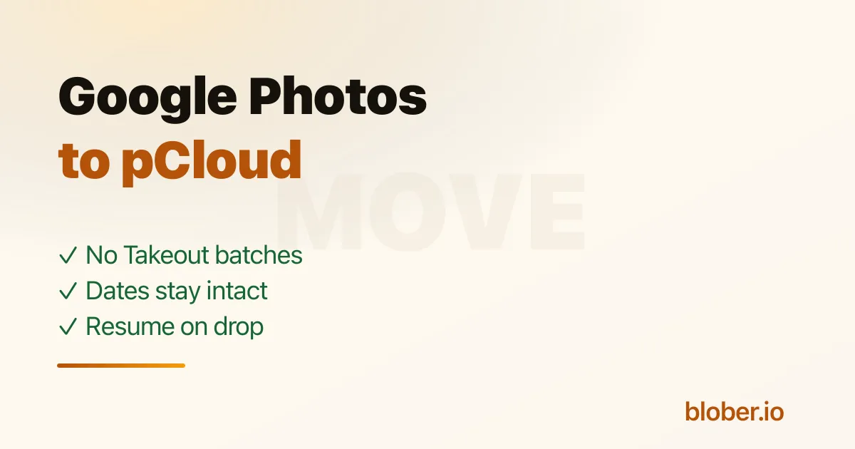 Back up Google Photos to pCloud without Takeout