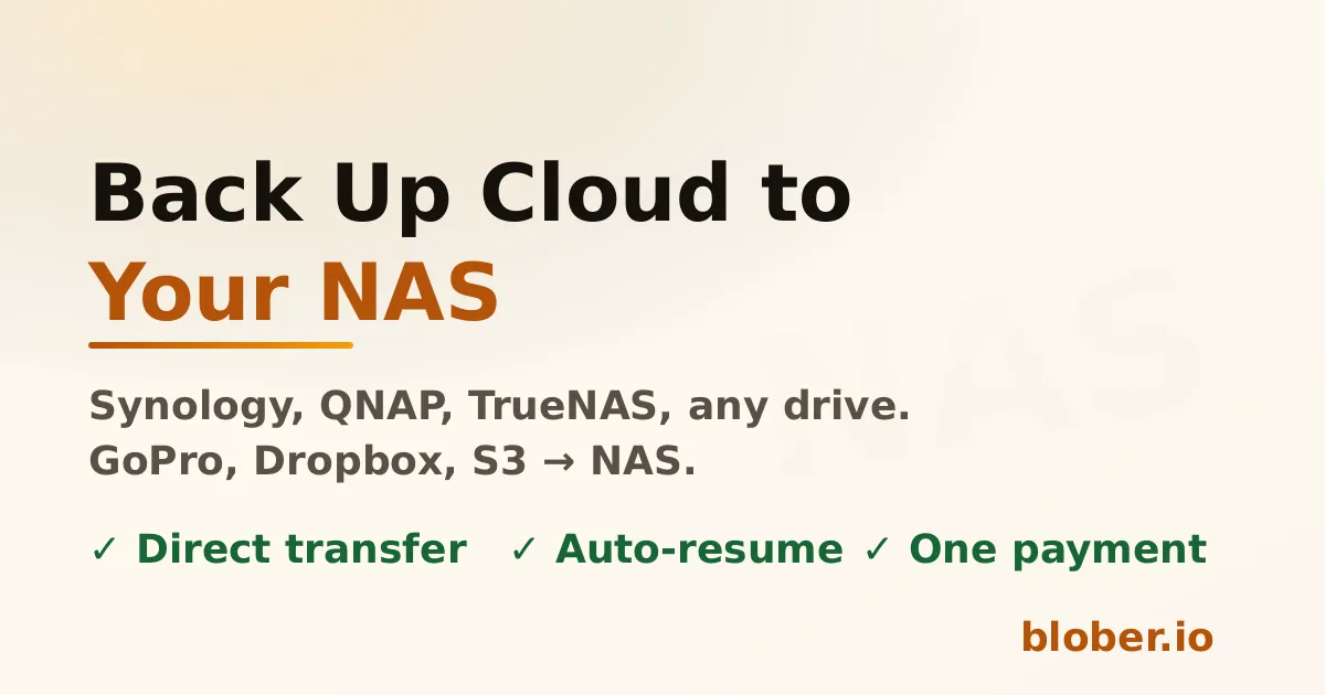 Back up cloud storage directly to your NAS — Synology, QNAP, TrueNAS, or any network drive