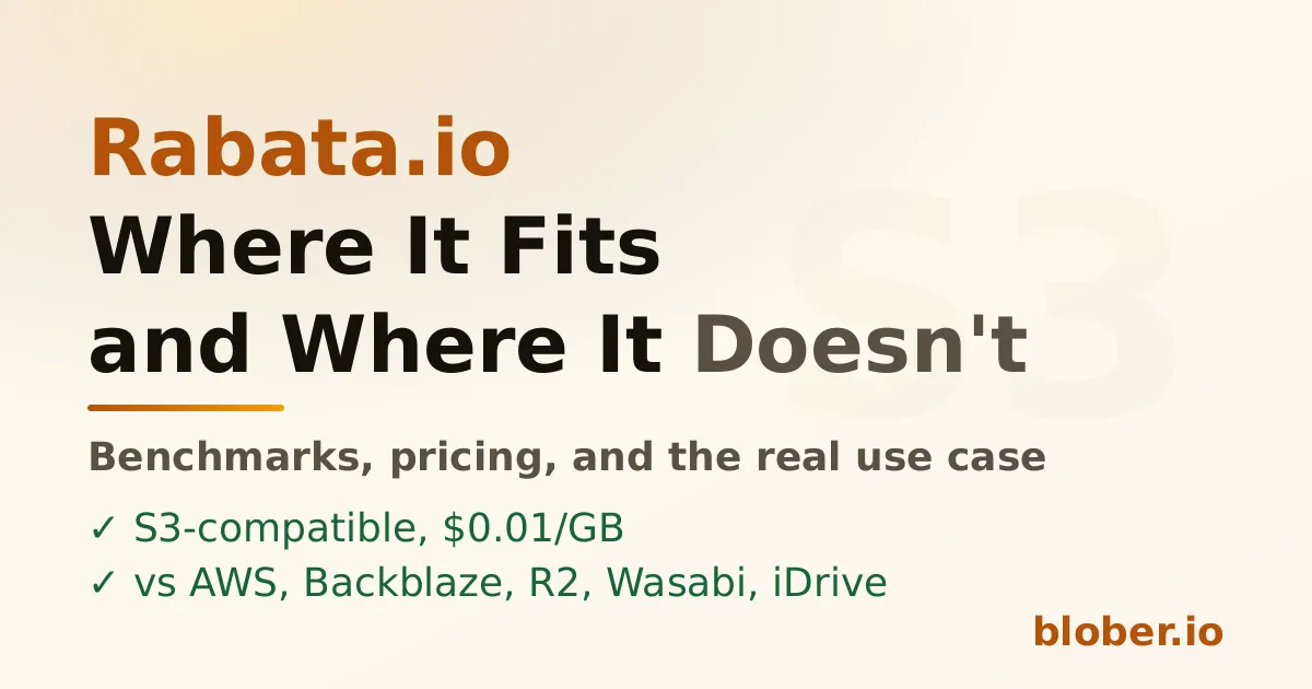 Rabata.io: Where It Fits and Where It Doesn't - benchmarks, pricing, and comparison with AWS, Backblaze, R2, Wasabi, iDrive