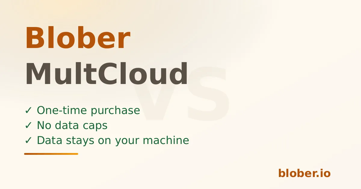 Blober vs MultCloud - one-time pricing versus subscription cloud transfer