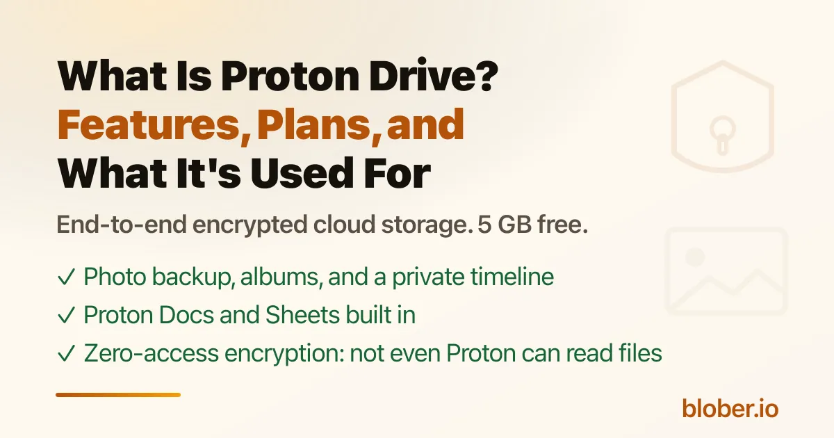 What is Proton Drive - end-to-end encrypted cloud storage with photo backup, Proton Docs and Sheets, and a 5 GB free plan