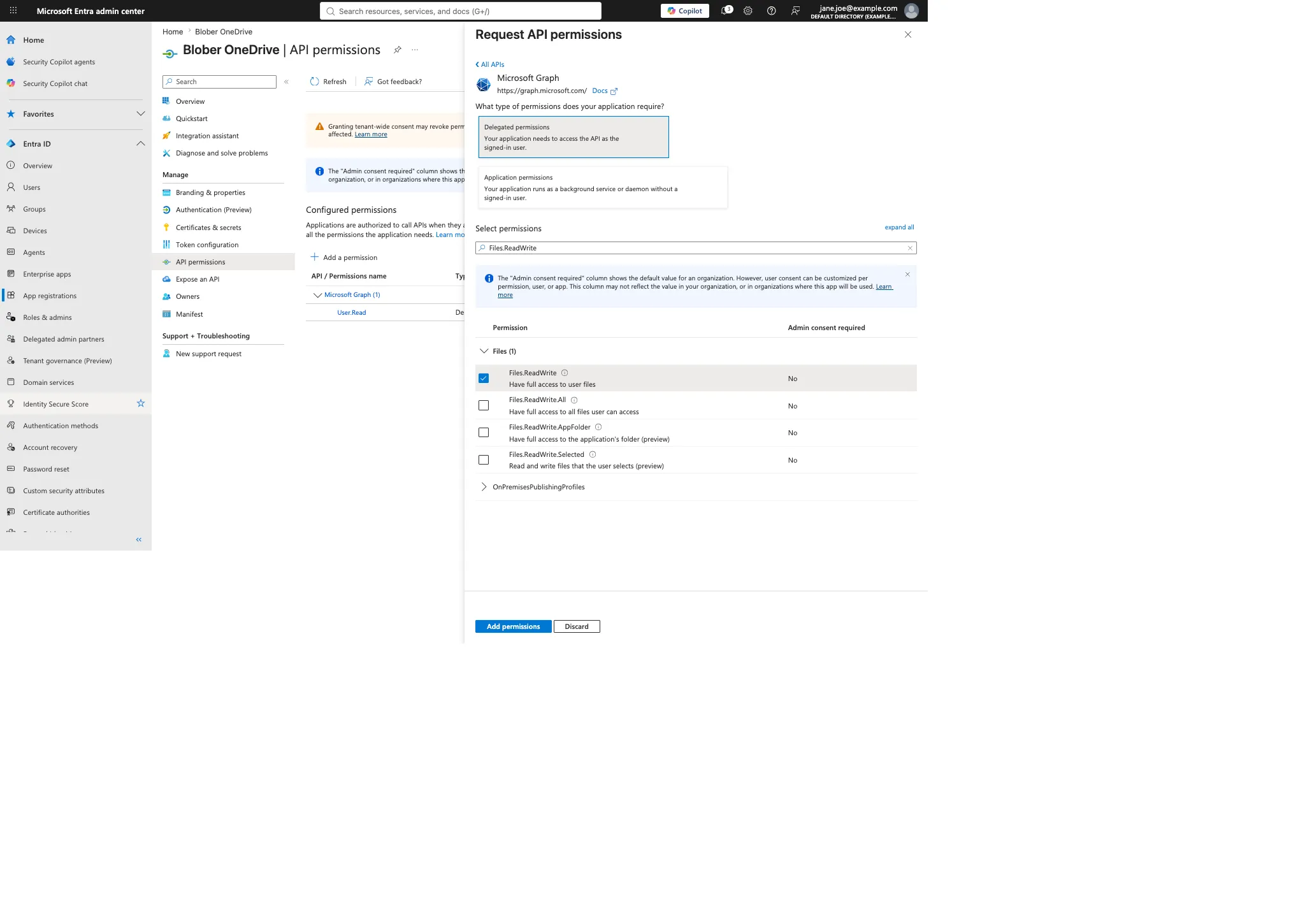 Microsoft Graph delegated permissions with only Files.ReadWrite selected